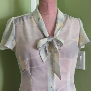 1970s Sheer Floral Blouse